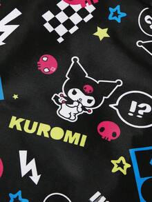 HELLO KITTY AND FRIENDS | SHEIN 女款時尚卡通圖案防水大容量托特包 - 黑底塗鴉 - 查看 4