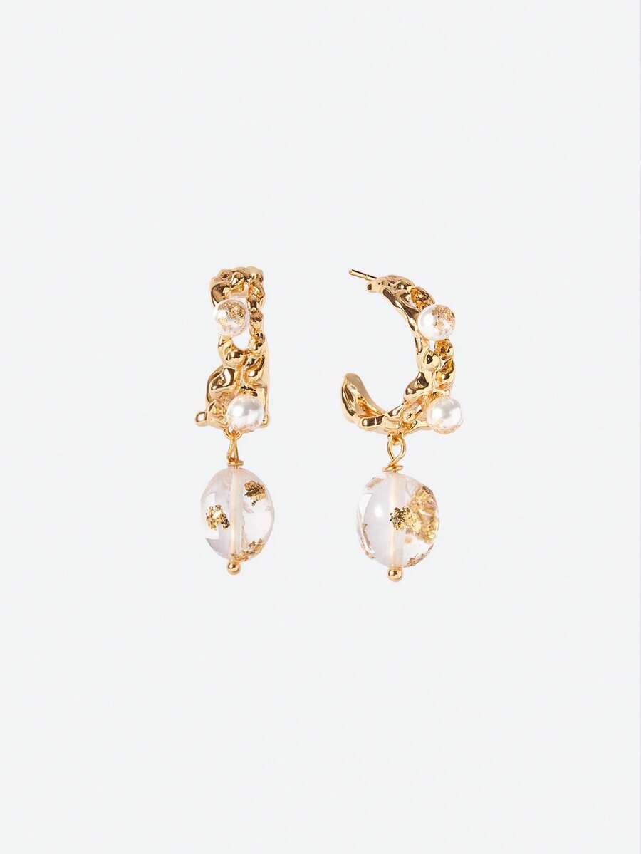 Opalesca Una variedad de pendientes con formas, colores y patrones de cuentas, adecuados para combinar con diferentes prendas de vestir, de estilo vintage, con decoración de cuentas, apropiados como accesorios de novia para bodas, de estilo hada, con decoración de perlas, adecuados para madres, damas y niñas, elegantes y de alta gama, con cuentas de cristal, apropiados como accesorios de novia para bodas, de estilo hada, con decoración de flores, con adornos de cristal, en color dorado - Dorado - Ver 1