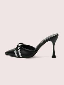 CUCCOO DOLLMOD Ladies Black Lace Bow Pointed Toe Thin Heel High Heel Pumps - Black - View 2