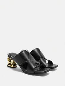 Bholvia Sandalias de tacón alto negro para mujer, cómodas y versátiles con punta cuadrada, estampado de piel de serpiente y tacón asimétrico - Negro - Ver 11