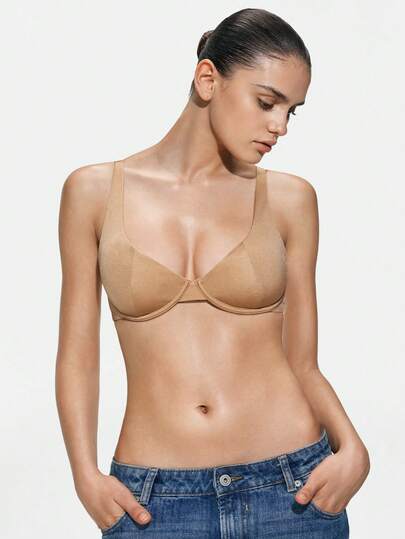 SHAPORA 1 pieza Sujetador con aros y push-up de color albaricoque con cierre doble, minimiza el bulto lateral