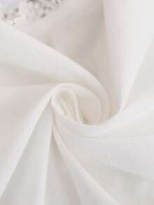 Brillora 女士度假风撞色蕾丝流苏下摆前系带落肩长袖衬衫 - 白色 - 查看 14