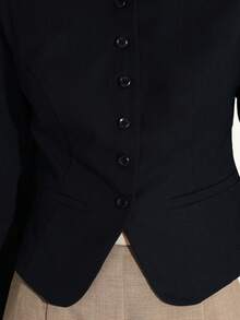 KSTM Women's Black Button Front Cropped Cocoon Jacket Long Sleeve Casual Office Blazer Fall Winter Outerwear - Navy Blue - View 6