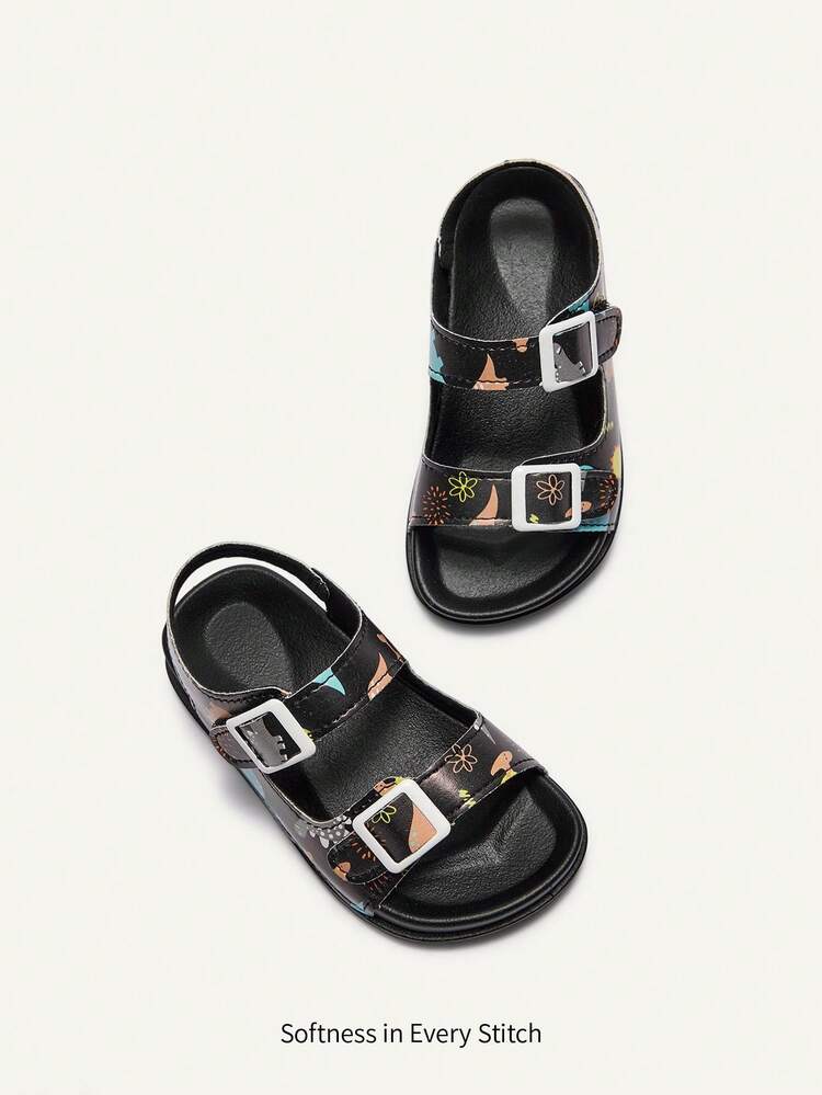 Cozy Pixies 1双夏季时尚百搭恐龙趣味可爱儿童休闲软底轻便双配男童婴儿平底凉鞋 - 黑色 - 查看 2