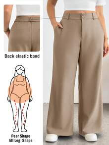 SHEIN Essnce Plus-Size Women's Spring/Summer Fashion Casual Loose Comfortable Everyday Basic Versatile Khaki Flared Pants,Spring,Women Bottom,Work Pants - Khaki - View 1