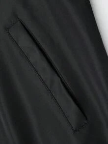 Manfinity Homme 男士字母刺绣拉链领休闲棒球夹克 - 黑色 - 查看 8