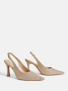 CUCCOO TILAWA Women Shoes Pointed Slender Heel Gold Rhinestone Sexy Fashion Gorgeous Back Lift After Empty Shoes With Skirts Banquet Party Night Club Women's High Heel Shoes Women's Shoes - Gold - View 3