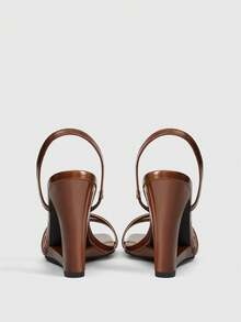 MUSERA Sandalias de cuña con efecto de PU y punta cuadrada - Café integral - Ver 4