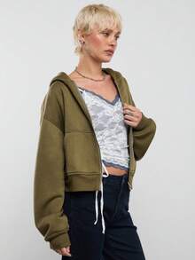 COUREZ Boxy Fit Zip Up Hoodie/ Y2K  Spring Clothes For Women Streetwear Green Hoodie Cozy Spring Outfits Women Sweatshirts Going Out Outfits 2 Pieces Sets Festivals - Green - View 5