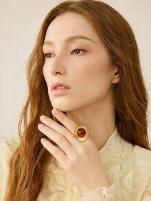 MOTF PREMIUM 18K Gold Vintage Maillard Simple Resin Ring - Gold - Coffee - View 5