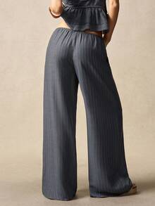 Bohemela Women's Casual Woven Striped Loose Pants - Grey - View 6