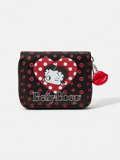 Betty Boop x SHEIN 1 Black Love Red Lip Print Fashion Short Wallet