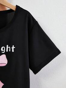 Conjunto de pijama de pantalón corto y manga corta con estampado de lazos para niñas - Negro - Ver 6