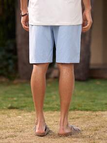 Open Phase Men's Lightweight Linen Breathable Casual Beach Shorts, Loose Fit, Summer - Baby Blue - View 2