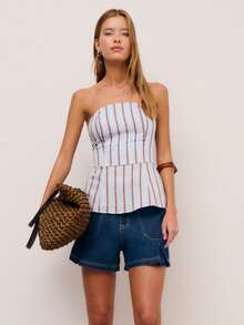 Nöista 夏季休闲条纹露脐抹胸上衣 - 藍色 - 查看 1