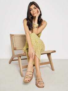 SHUZIA Women's Square Toe Multi-Strap Metallic PU Gold Slide Sandals – Minimal, & Comfortable - Gold - View 2