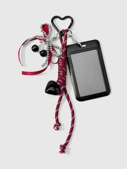 ROMWE Kawaii 1 Novo Acessório Y2k Doce e Legal Retrô Personalizado Vento Escuro Gótico de Alto Valor Feito à Mão com Contas de Prata CCB Borgonha Laço Pingente de Cereja Preta de Resina Corda de Montanhismo Tecida à Mão Capa Deslizante de Acrílico Amor Capa de Cartão de Campus Capa de Cartão de Viagem Capa de Cartão de Tráfego DIY Chaveiro Acessórios Bolsa Pingente, Adequado para Trabalhadores de Escritório, Estudantes, Fãs de Festas, Uso Diário, Presentes de Férias