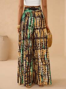 Vesra Women's Tie-Dye Print Wide Leg Casual Pants - Yellow - View 2