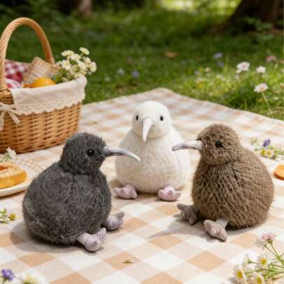 POKOJA LAND 7.8英寸奇异鸟毛绒玩具 - 栩栩如生的奇异鸟毛绒玩具，外形逼真，触感柔软，有棕色/灰色/白色可选 - 是送给青少年和成人的完美生日礼物，也是鸟类爱好者的桌面床头摆件收藏品。