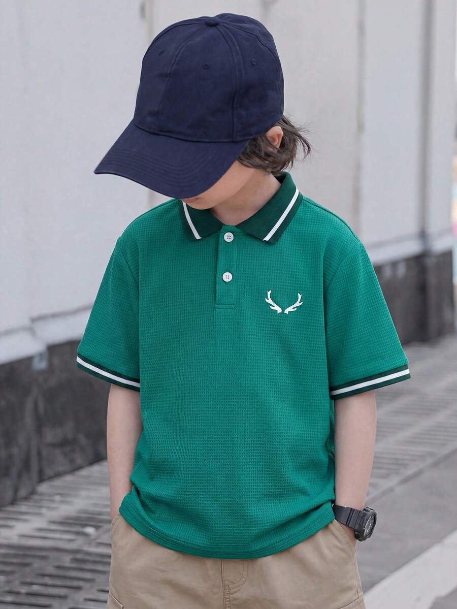 SHEIN 青少年男童休闲校领短袖Polo衫