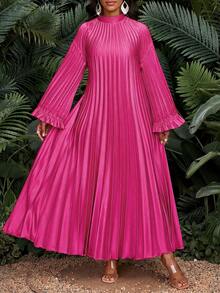 SHEIN Lady Đầm nữ cỡ lớn màu đỏ hồng cổ đứng vai rớt tay dài dáng rộng xếp ly thường ngày, đầm dự tiệc nhà thờ, đầm maxi xếp ly, đầm maxi tay dài, đầm maxi tím, đầm mùa đông, đầm bốn mùa, bộ sưu tập thời trang sành điệu, đầm mùa hè, đầm mùa xuân, đầm thanh lịch cho nữ, trang phục đi nghỉ mát, đầm dự tiệc, đầm cưới và sự kiện, đầm khách mời đám cưới cho nữ. - Màu Hồng Tươi - Xem 6
