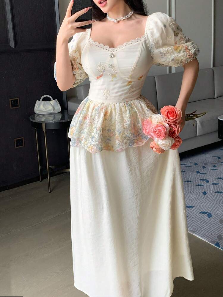 Slimming Ditsy Floral Dress, Waist Cinching Vacation Style Dress Summer Sun Dresses For Women
