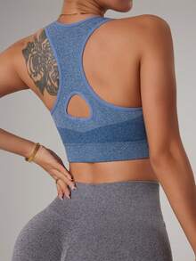 Sovereign Charm 女士交叉后背运动文胸，高弹力健身瑜伽文胸 - 藍色 - 查看 3