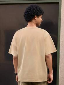 Open Phase WHITE SHARK Men's Casual Fashion Street Loose Fit Printed Drop Shoulder Short Sleeve T-Shirt, Breathable Blend, Summer - Apricot - View 2