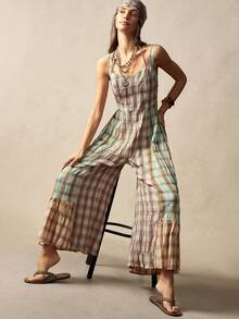 Bohemela Women's Casual Woven Plaid Patchwork Jumpsuit - Multicolor - View 10