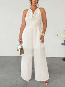 Firerie Elegant Modern Commute Romantic Date Sexy Party Beach Vacation Halter Deep V Backless Waist Cinched White Wide Leg Pants, Suitable For Festival, Valentine's Day, Wedding Season, Music Festival - White - View 5