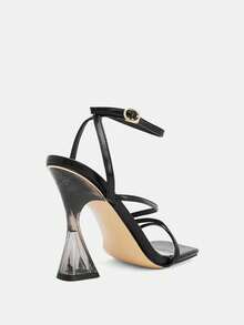 Glitzique 方头水晶高跟鞋，条纹带性感优雅时尚高跟女士凉鞋 - 黑色 - 查看 10