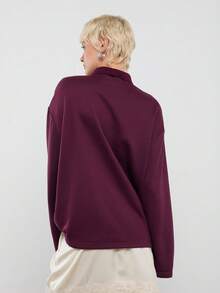 COUREZ Long Sleeve Oversized Rugby Polo Shirt/ Y2K Tops  Spring Clothes For Women Spring Top Going Out Outfits Women Cute Tops Casual Outfits - Burgundy - View 3