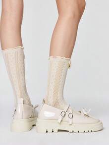 ROMWE Kawaii Women Wedges & Flatform - White Shiny Leather Cross - View 5