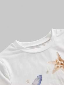 ROMWE 岛屿宝贝珍珠贝壳印花修身婴儿T恤 - 白色 - 查看 3