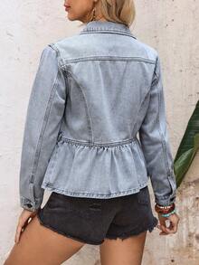 EMERY ROSE Women's Casual Washed Denim Jacket - Blue - View 2