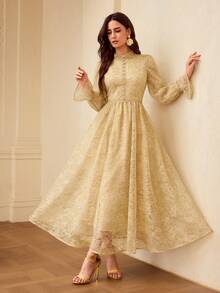 ZEYLAH 蕾丝荷叶边连衣裙 - 黃色 - 查看 3