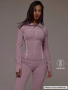 Musera Sport 翻领长款撞色罗纹 BBL 拉链夹克 运动健身健身房普拉提日常休闲烟晶色 - 淺灰紫 - 查看 1