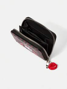 Betty Boop x SHEIN 1 Black Love Red Lip Print Fashion Short Wallet - Black A - View 5