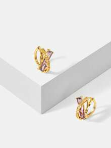 MOTF PREMIUM Pre18k Gold Plated Gemstone Temperament Delicate Purple Gemstone Earrings - Purple - View 4