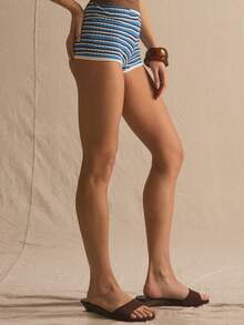 MUSERA Stripe Mini Knitted Hot Pant Shorts Spring Summer Cosy Cute Daily Girly Vacation Sunlight Social - Multicolor - View 4