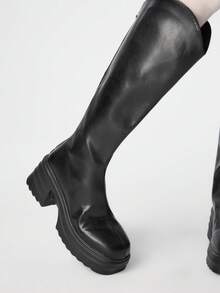 ROMWE Goth Botas altas de tacón grueso para mujer, botas de tacón ancho hasta el tobillo para petite, con cremallera en la parte trasera, botas de montar de moda, para primavera/otoño - Negro - Ver 5