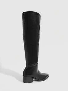 Daringsoles Women's Casual Fashion Chunky Heel Knee-High Boots - Black - View 3