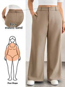 SHEIN Essnce Plus-Size Women's Spring/Summer Fashion Casual Loose Comfortable Everyday Basic Versatile Khaki Flared Pants,Spring,Women Bottom,Work Pants - Khaki - View 8