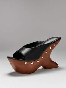 SHUZIA Women Chunky Wedge Heeled Everyday Vacation Cute Elegant PU Sandals - Black - View 2