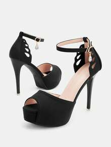 Glitzique Women's Fashion High Heel Sandals, Sexy Butterfly Wing Buckle Design, Round Toe Thick Heel Versatile Sandals For Spring, Summer, , Plus Size,Platform Heels For Women Spring Shoes Summer Shoes - Black - View 8