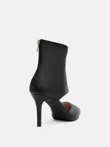 Glitzique 秋冬女式高跟靴，时尚短靴，黑色，镂空设计，褶皱踝靴，后拉链，尖头细高跟靴，夏季黑色皮革镂空短靴，女靴 - 黑色 - 查看 5