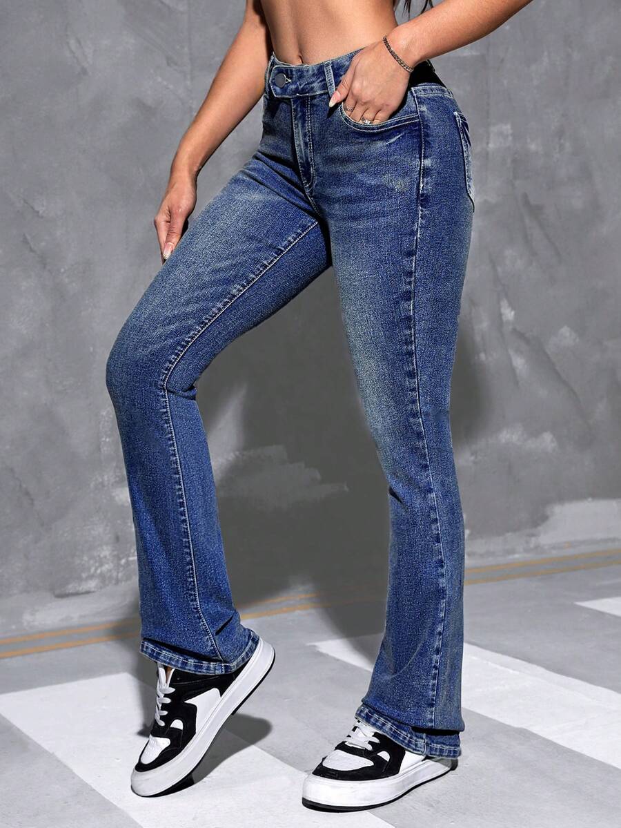 Rivivi 休闲水洗低腰喇叭牛仔裤 - 藍色 - 查看 1