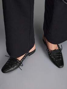 CUCCOO GRLICON Mary Jane Flat-Bottomed Low Vamp Strap Women's Shoes - Black - View 2