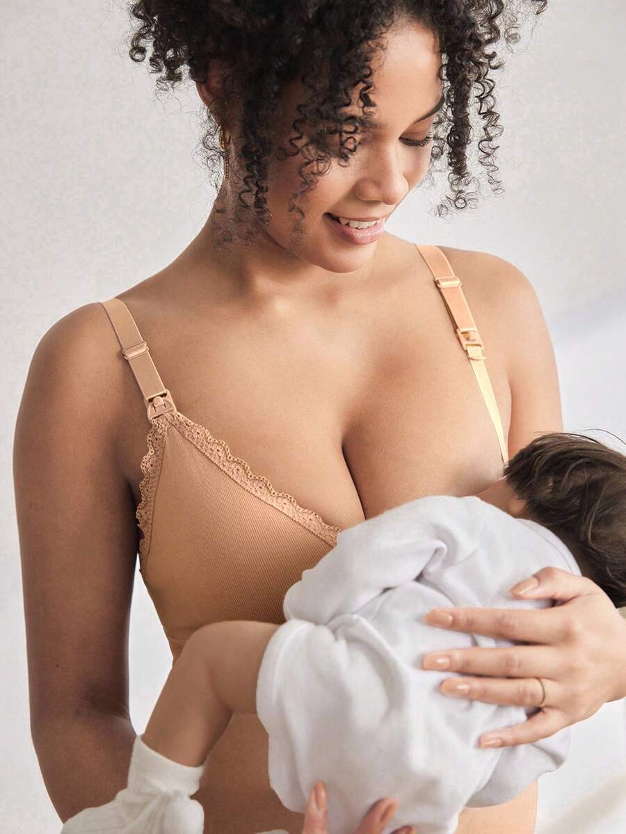 Moonlight&Mama 女士流行简约纯色舒适高性价比高品质便携式孕妇文胸,1件装 - 杏色 - 查看 1