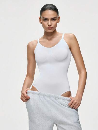 SHAPORA 1 Stück weißer, bequemer, minimalistischer Formender DamenBodysuit